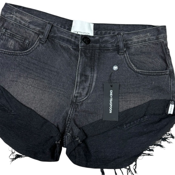 One Teaspoon Bandits Low Waist Distressed Denim Shorts Black Fade Size 31 NWT - Picture 7 of 13